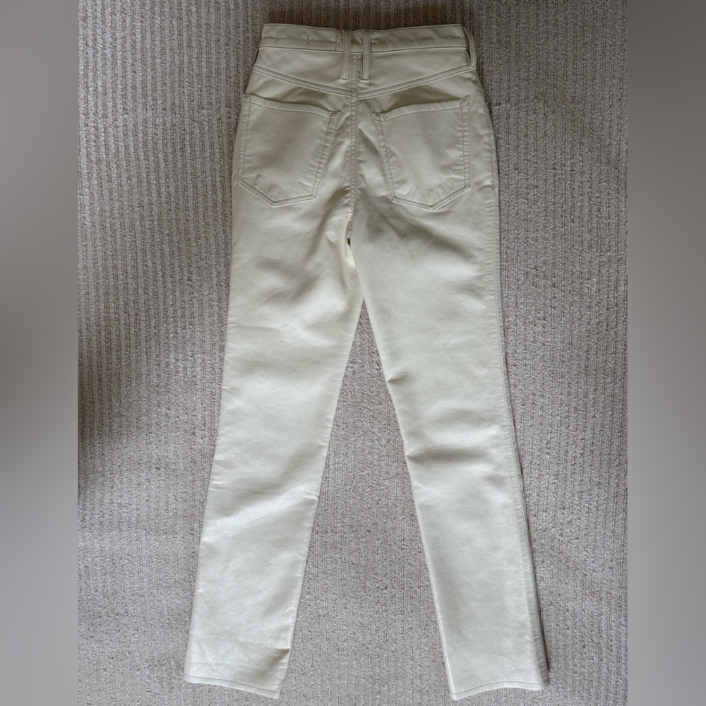 Frame Le High N Tight Straight Leg Recycled Leather Pants Bone Cream - Picture 4 of 7